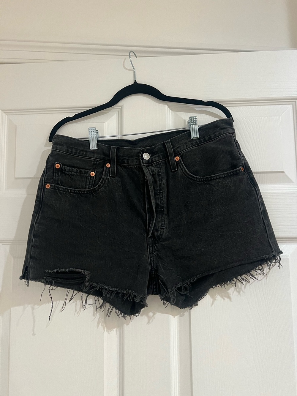 Levi's Black Frayed High-Rise Denim Cutoff Shorts